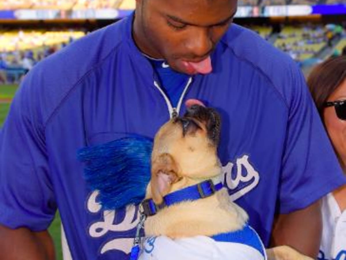 Yasiel Puig and his infant son get blue mohawks for the World