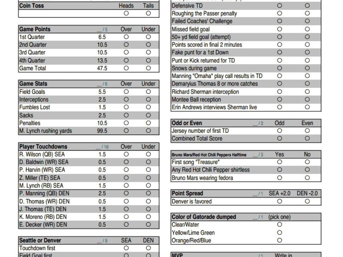 Superbowl Prop Bets Sheet : r/sportsbook