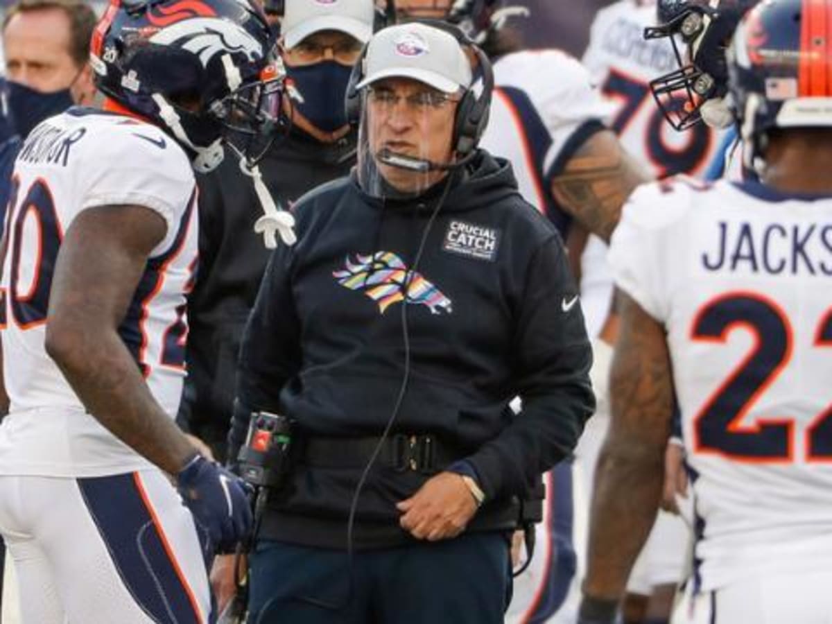 Denver Broncos head coach Vic Fangio wears a Crucial Catch pass on his  sweatshirt during the second half of an NFL football game against the New  England Patriots, Sunday, Oct. 18, 2020