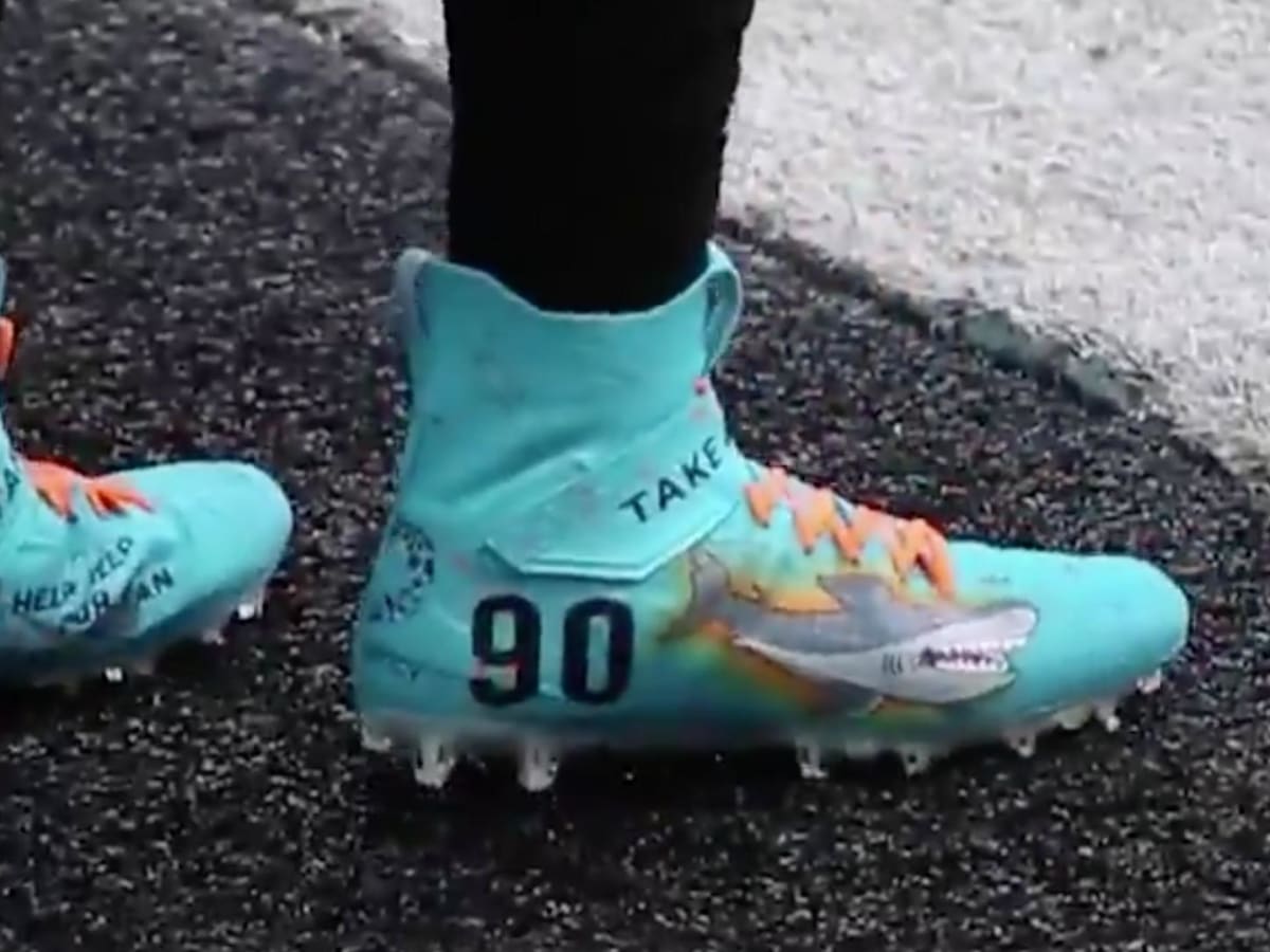 A detailed view of the My Cause My Cleats shoes of Cincinnati Bengals  quarterback Joe Burrow (9) during warm ups before an NFL football game  against the Los Angeles Chargers, Sunday, Dec.