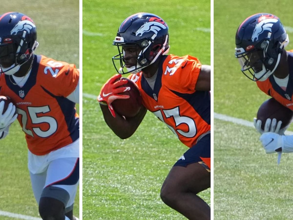 Denver Broncos running back Mike Boone (26) takes part in a drill at an NFL  organized