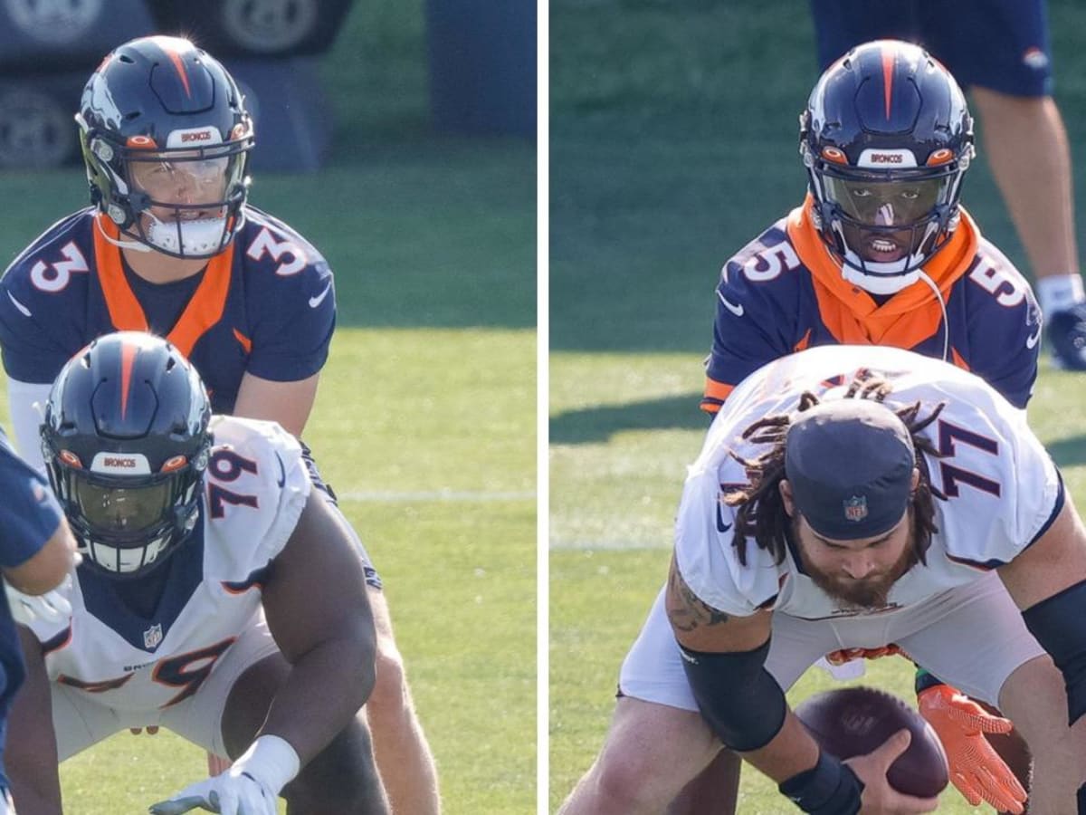 Denver Broncos center Lloyd Cushenberry III (79) takes part in drills  during the NFL football team's training camp Saturday, Aug. 6, 2022, at the  Broncos' headquarters in Centennial, Colo. (AP Photo/David Zalubowski