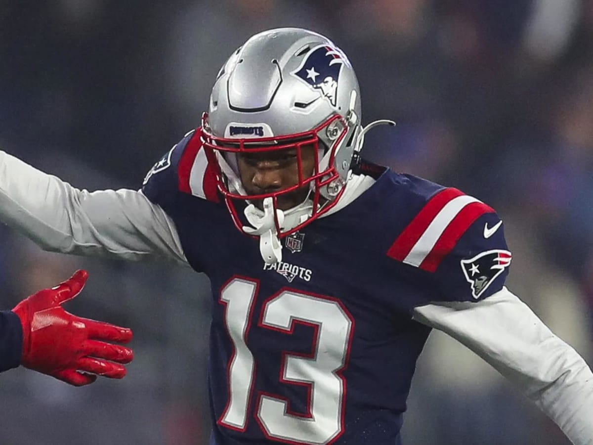 New England Patriots cornerback Jack Jones (13) reacts against the