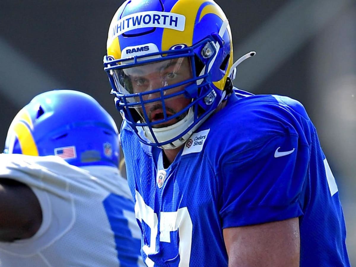 Look: Andrew Whitworth rocking Rams' new jersey and helmet