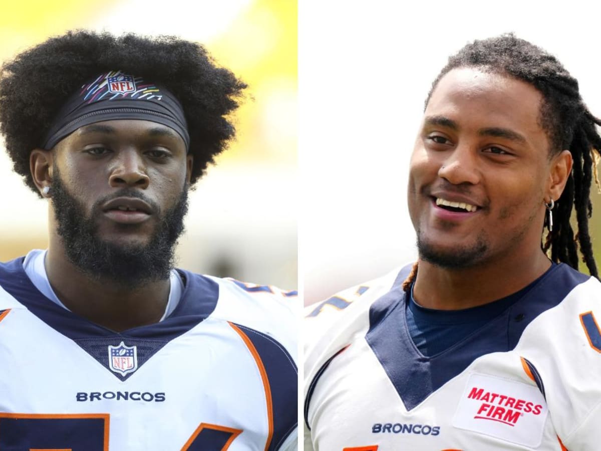 Denver Broncos linebacker Baron Browning takes part in a drill during an  NFL football rookie minicamp at the team's headquarters Saturday, May 15,  2021, in Englewood, Colo. (AP Photo/David Zalubowski Stock Photo 