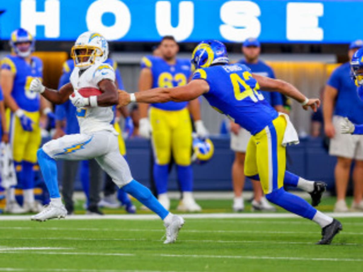 Los Angeles Rams punter Ethan Evans (42) punts before an NFL preseason football  game against the Las Vegas Raiders, Saturday, Aug. 19, 2023, in Inglewood,  Calif. (AP Photo/Kyusung Gong Stock Photo - Alamy