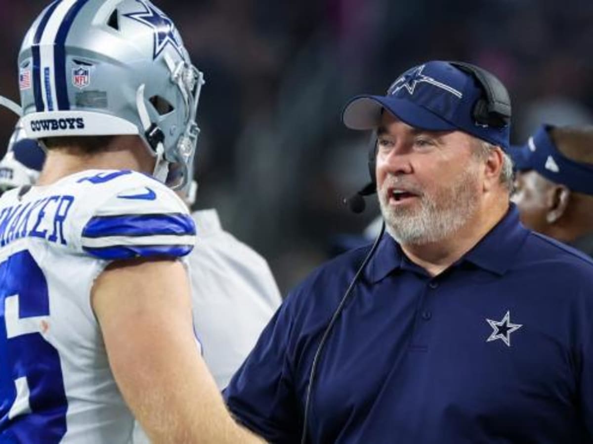 Arlington, United States. 26th Aug, 2023. Dallas Cowboys tight end Luke  Schoonmaker (86) celebrates a touchdown with another tight end Sean McKeon ( 84) during a NFL preseason season game between the Las