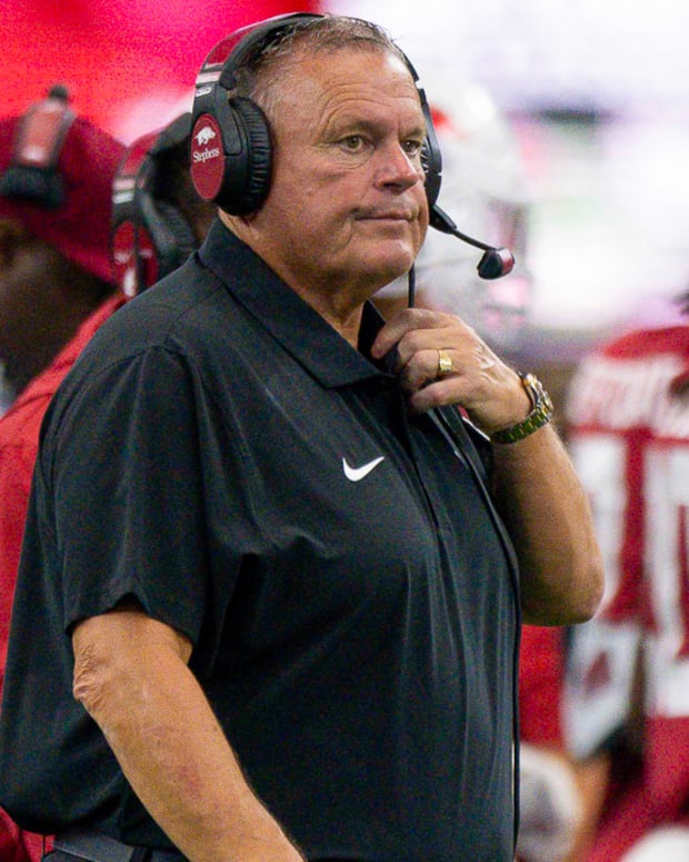 Razorbacks coach Sam Pittman on the sidelines against Texas A&M