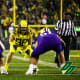 Oregon Ducks defensive lineman Casey Rogers gets set before a play against&nbsp;the Washington Huskies.