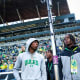 2023 LSU cornerback commit Daylen Austin (left) and 2024 Gardena (Calif.) Serra defensive back Dakoda Fields (right) during a visit to Oregon.