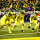 Oregon Ducks linebackers Noah Sewell and Mase Funa prepare for the snap&nbsp;against the Washington Huskies.