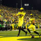 Oregon Ducks wide receiver Troy Franklin led the Ducks with 139 receiving yards and a touchdown on five catches against Washington.