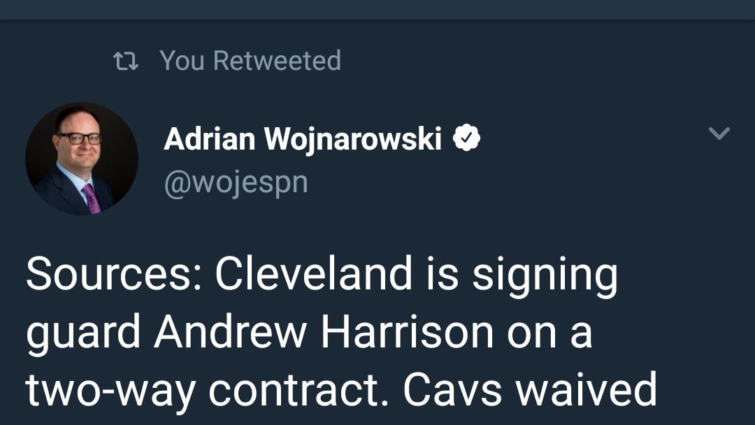 According to Adrian Wojnarowski, Cavs Signing guard Andrew Harrison no