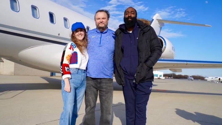 Daryl Morey Greets James Harden as Superstar Lands in Philadelphia