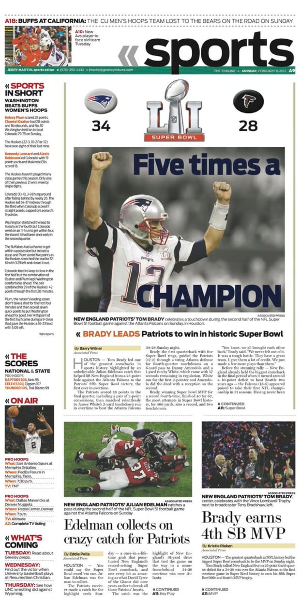 Patriots newspaper front pages: Boston Globe, Herald - Sports Illustrated