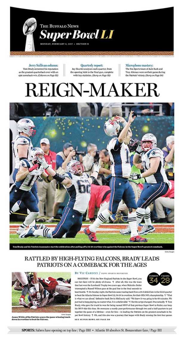 Patriots lose Super Bowl, Boston Globe front page says - Sports Illustrated