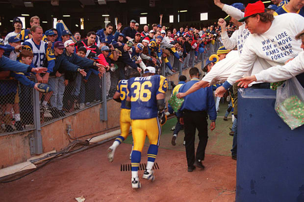 Lot Detail - 1980s Jackie Slater Game Used Los Angeles Rams Home Jersey