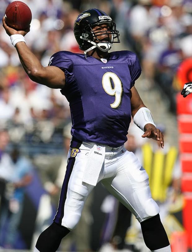 Tennessee Titans quarterback Steve McNair in action against the Baltimore  Ravens during an NFL football game on Sunday, Sept. 18, 2005 at The  Coliseum in Nashville, TN. McNair completed 19 of 36