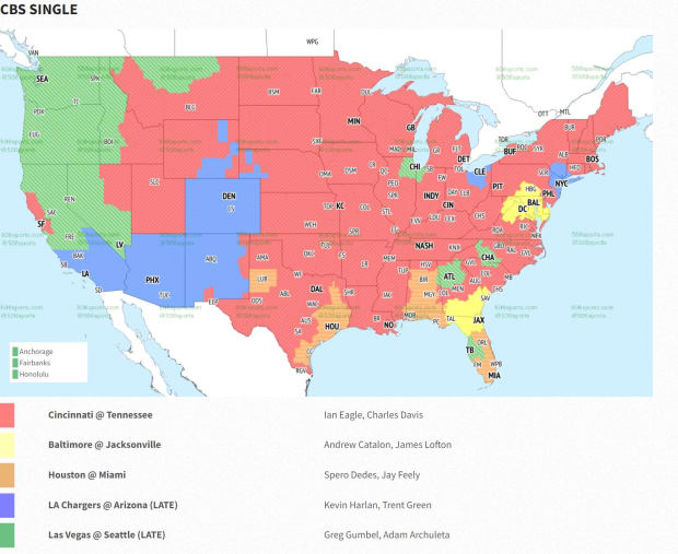 NFL Week 2 TV Coverage Map - Sports Illustrated Arizona Cardinals