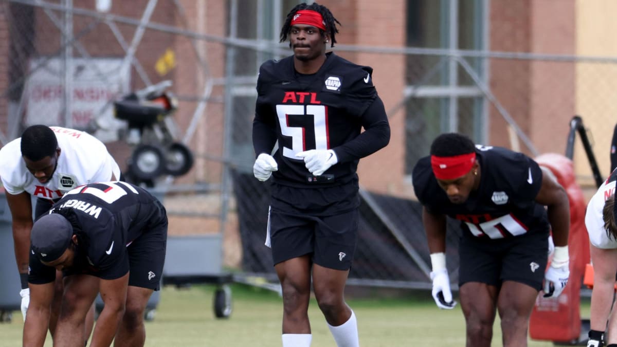 Atlanta Falcons linebacker DeAngelo Malone (51) works during the