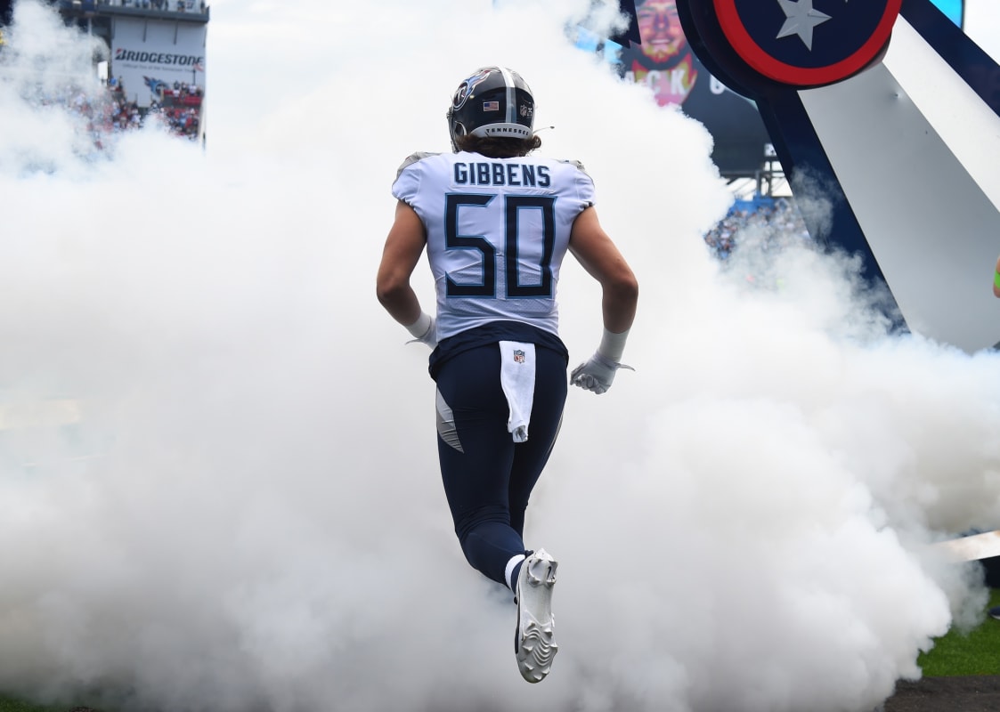 Tennessee Titans linebacker Jack Gibbens (50) runs on the field