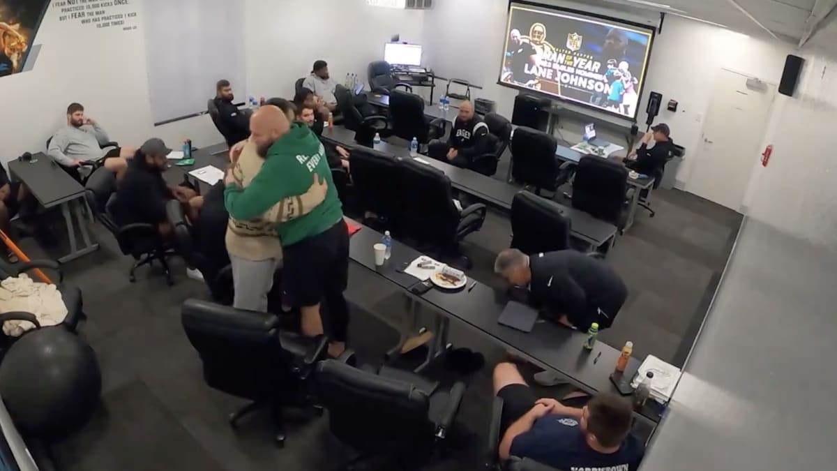 Emotional Jason Kelce Surprises Eagles Teammate Lane Johnson With Prestigious Award Nomination