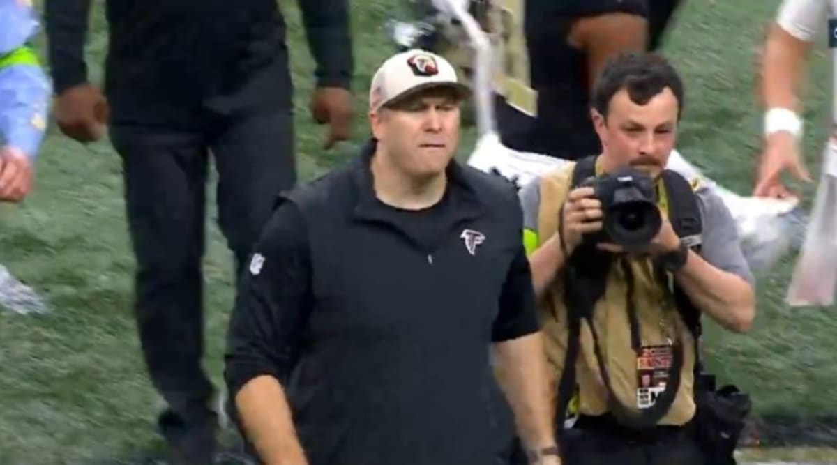 Falcons Head Coach Smith Yells At Saints Head Coach Allen At Midfield Following The Loss