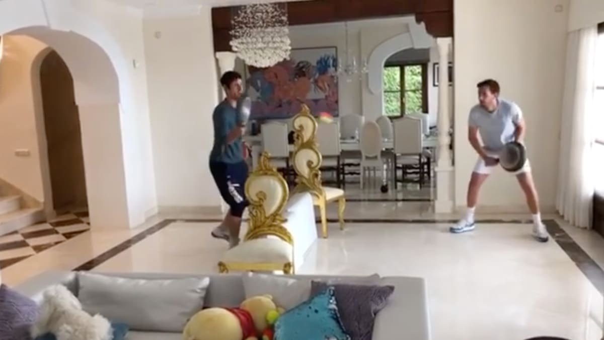 Novak Djokovic Plays Tennis in His House With Frying Pans