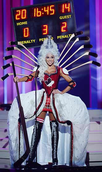 Miss Canada Miss Universe bizarre hockey tribute outfit - Sports ...