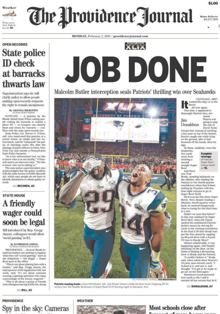 Super Bowl 2015 Boston newspapers celebrate New England Patriots