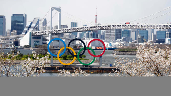 The Olympic Rings are located in Tokyo, Japan, the site of the 2020 Summer Games that have been postponed until 2021 due to the coronavirus pandemic.