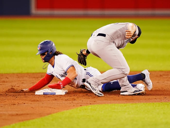 Blue Jays shortstop Bo Bichette stole 25 bases and was caught just once (96% success rate) in 2021.