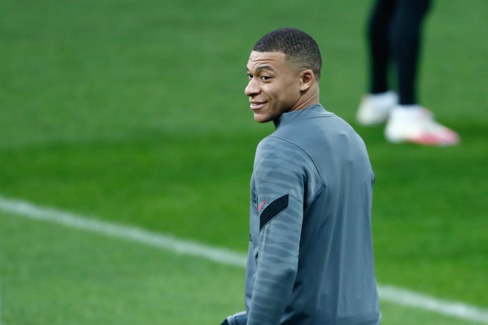 Kylian Mbappe pictured training before Real Madrid vs PSG