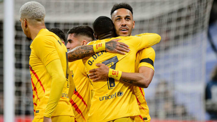 Pierre-Emerick Aubameyang celebra un gol en El Clásico