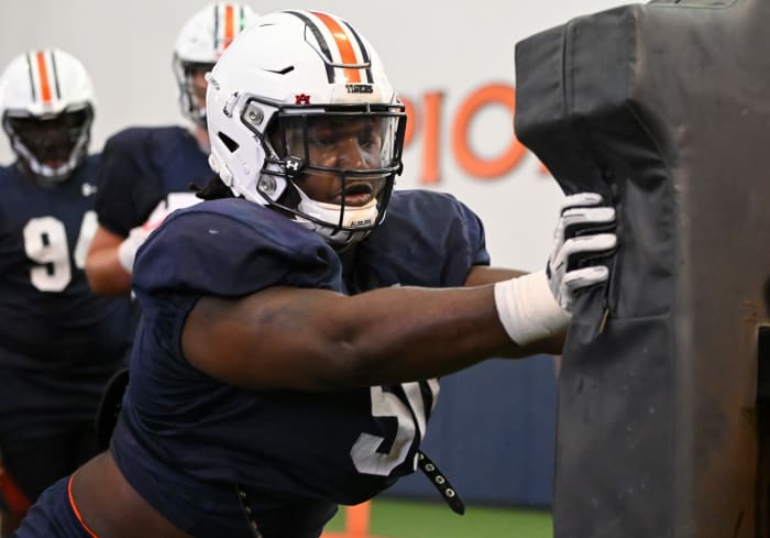 Marcus Harris (50) at Auburn football practice on Friday, March 18, 2022 in Auburn, Ala. Todd Van Emst/AU Athletics