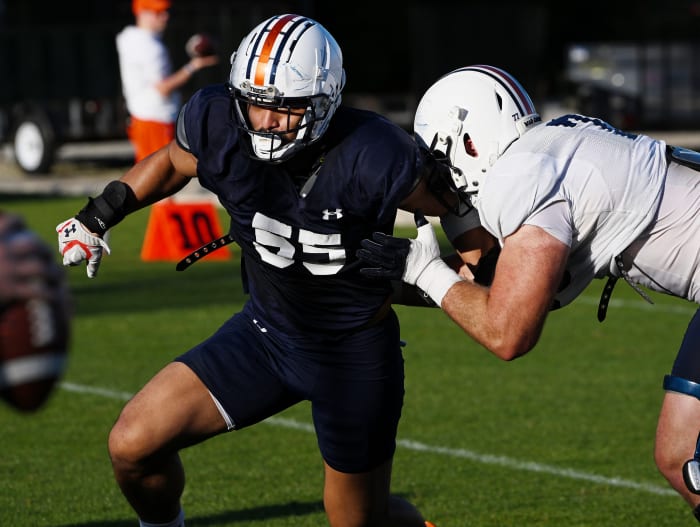 Eku Leota (55)Auburn FB practice on Monday. April 4, 2022 in Auburn, Ala.