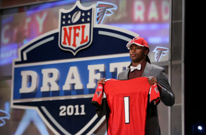 Wide receiver Julio Jones (Alabama) is introduced as the number six overall pick to the Atlanta Falcons in the 2011 NFL Draft at Radio City Music Hall