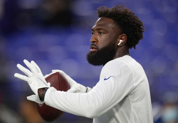 Indianapolis Colts wide receiver Parris Campbell (1) warms up before the team's game against the Baltimore Ravens on Monday, Oct. 11, 2021, at M&T Bank Stadium in Baltimore. Indianapolis Colts At Baltimore Ravens At M T Bank Stadium In Baltimore Maryland Monday Night Football Oct 11 2021