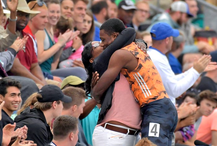 At the 2018 U.S. championships, Lyles celebrated a win in the 100 with his equally extroverted mother.