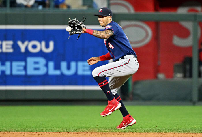 Twins shortstop Carlos Correa fields a ground ball.