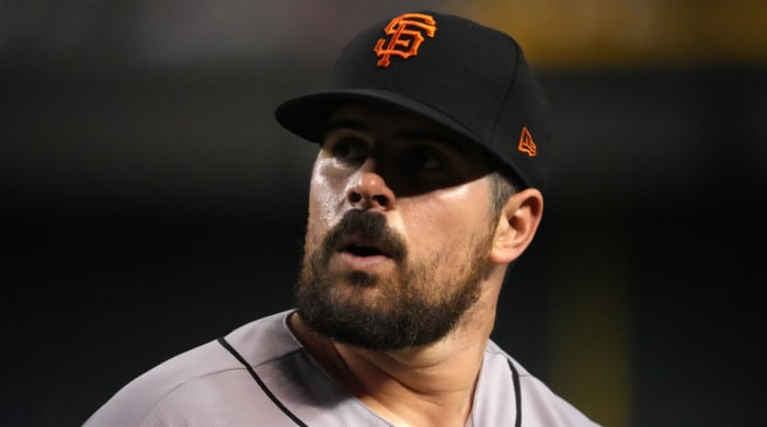 Pitcher Carlos Rodón looks on