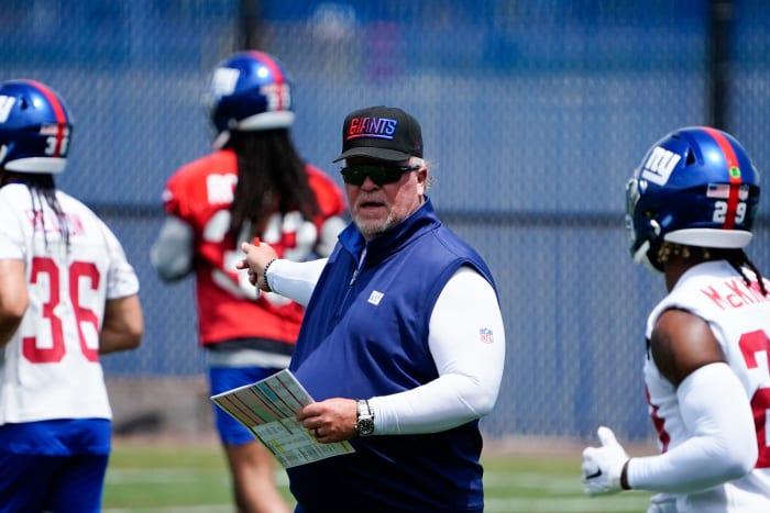 New York Giants defensive coordinator Don "Wink" Martindale on the field for mandatory minicamp at the Quest Diagnostics Training Center on Tuesday, June 7, 2022, in East Rutherford. News Giants Mandatory Minicamp