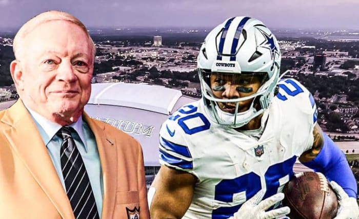 Dallas Cowboys owner Jerry Jones and running back Tony Pollard.