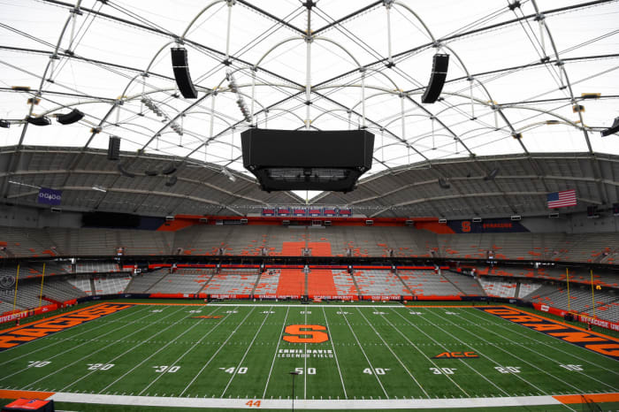 General view of the Carrier Dome prior to the game between the Wake Forest Demon Deacons and the Syracuse Orange.