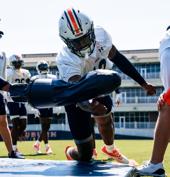 Junior linebacker Cam Riley (#13) at Auburn's fall camp.