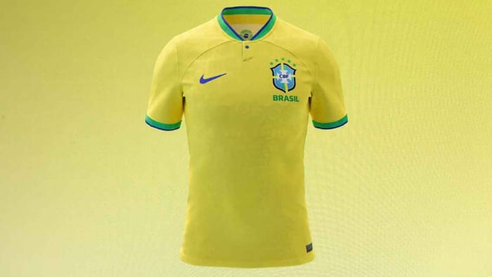 Le maillot de l'équipe nationale de football du Brésil pour la Coupe du monde 2022.