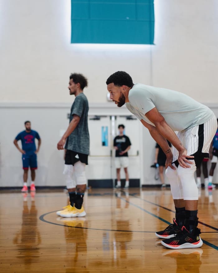 Atlanta Hawks point guard Trae Young and Golden State Warriors point guard Stephen Curry worked out together at UCLA on August 17, 2022.