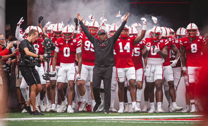 Mickey Joseph tunnel walk 2022 Nebraska vs Oklahoma football cropped