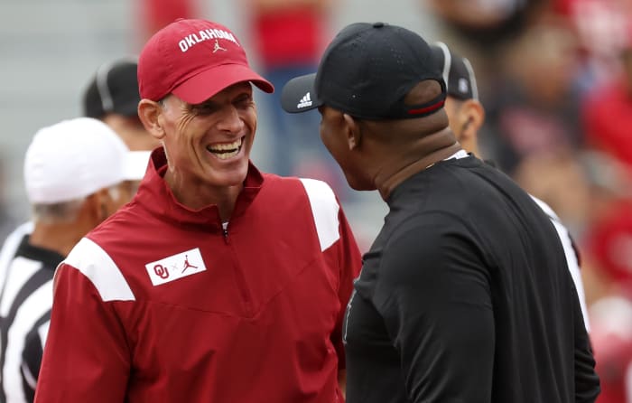 Mickey Joseph and Brent Venables 2022 Nebraska vs Oklahoma football USATSI_19062264