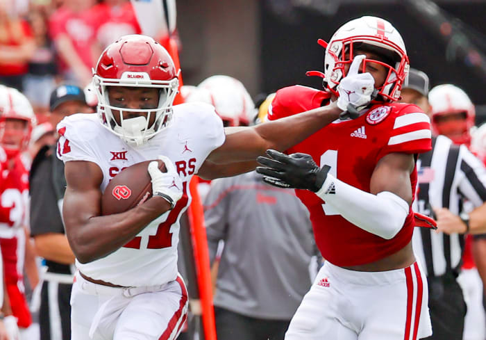 Marques Buford and Marvin Mims 2022 Nebraska vs Oklahoma football USATSI_19063327